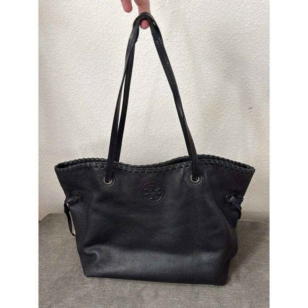 Tory Burch Marion Black Leather Slouchy Tote With Gold Hardware